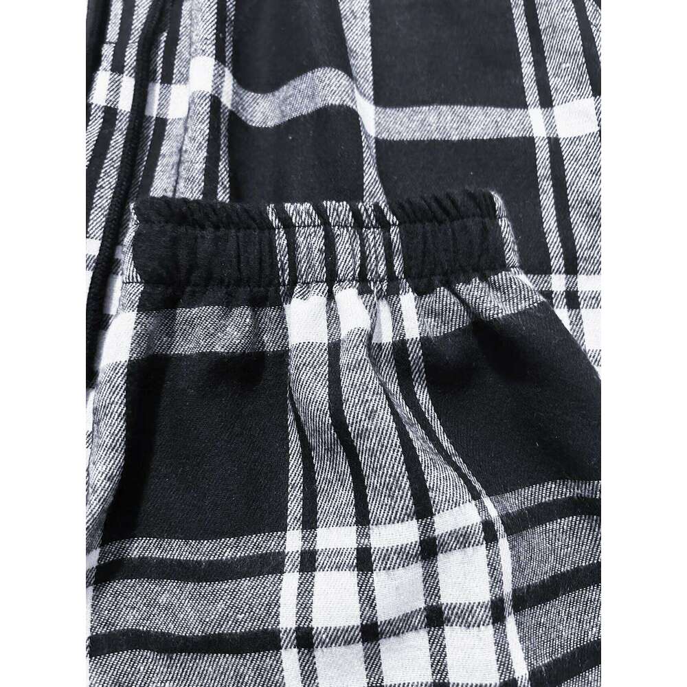 Men's Plaid Print Cuffed Casual Trousers Comfortable Sleepwear Pajamas Pants for Relaxed Style