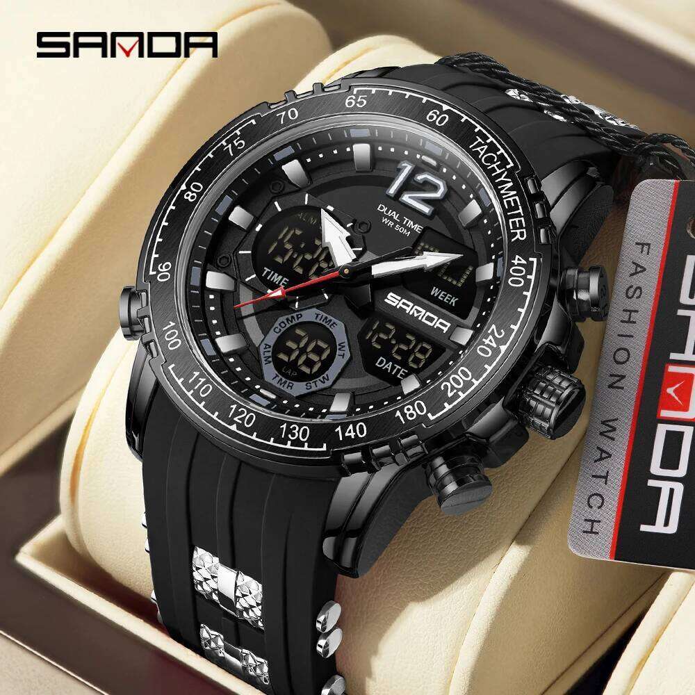 OFNS New 6193 Luxury Student Dual Display Sports multifunctional waterproof LED Men's Electronic Watch