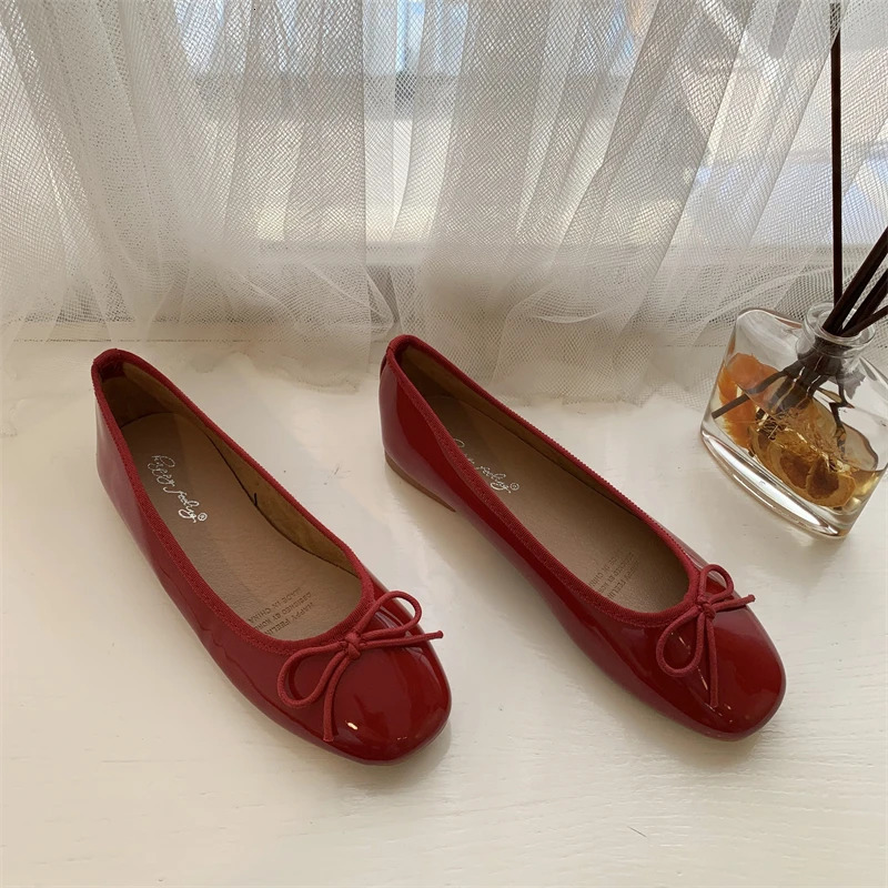 Women Flat Heel Outdoor Casual Mary Jane Red Shoes Fashion Shallow Slip On Ladies Elegant Ballerinas Soft 260306