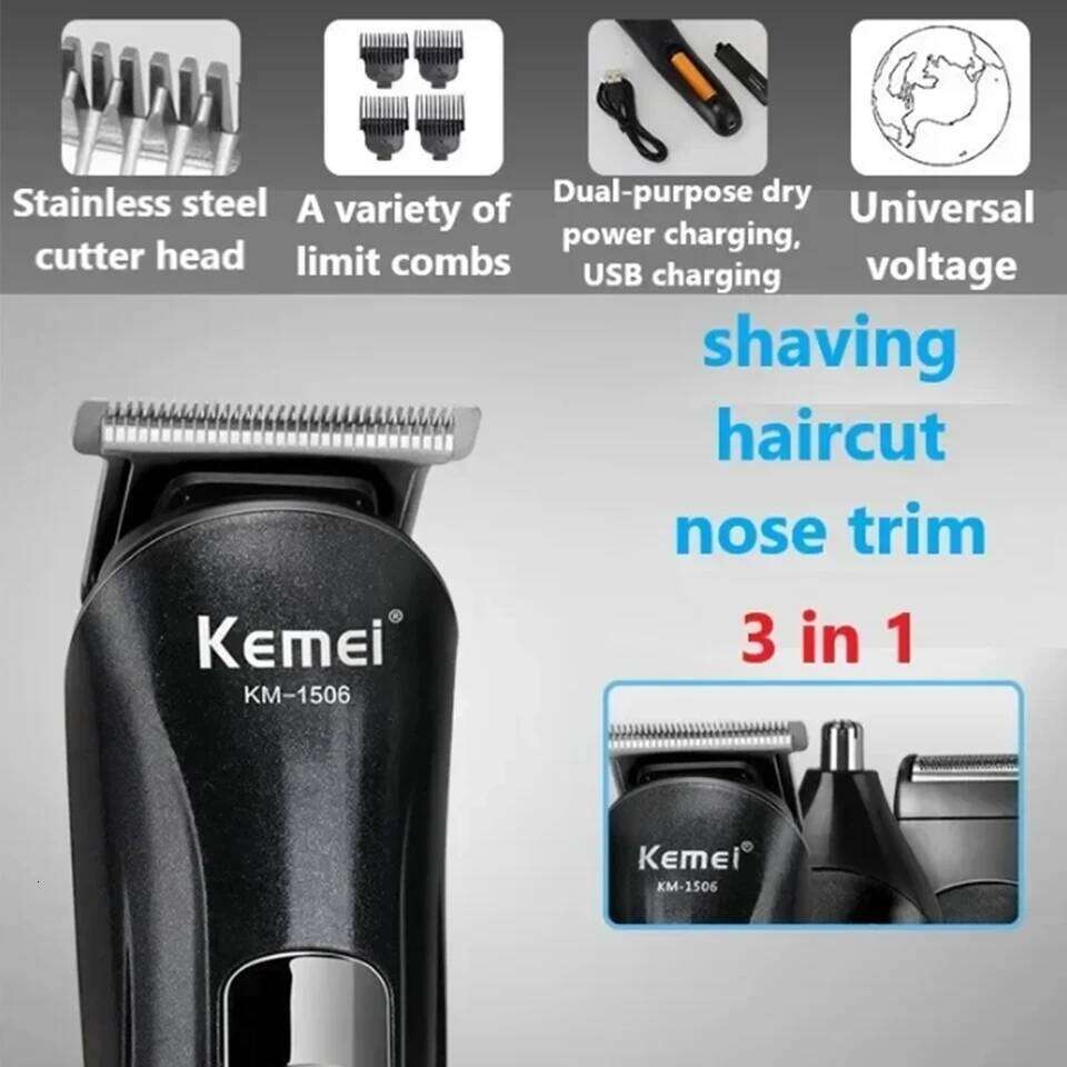 Kemei KM-1506 3 in 1 Shaver cutting Charging Hair trimmer Electric Rechargeable Nose Professional Shaving Machine C260312