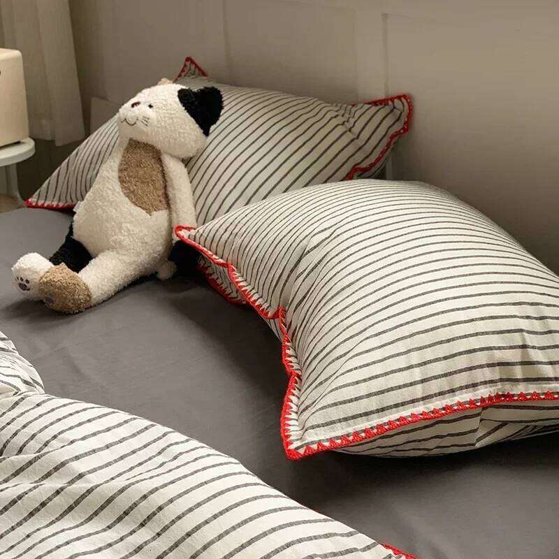 New Shell Edge Pure Cotton Bedding Set Simple Striped Printed Skin Friendly Comforter Cover Sets Washable Non Fading Bed Linens H260312