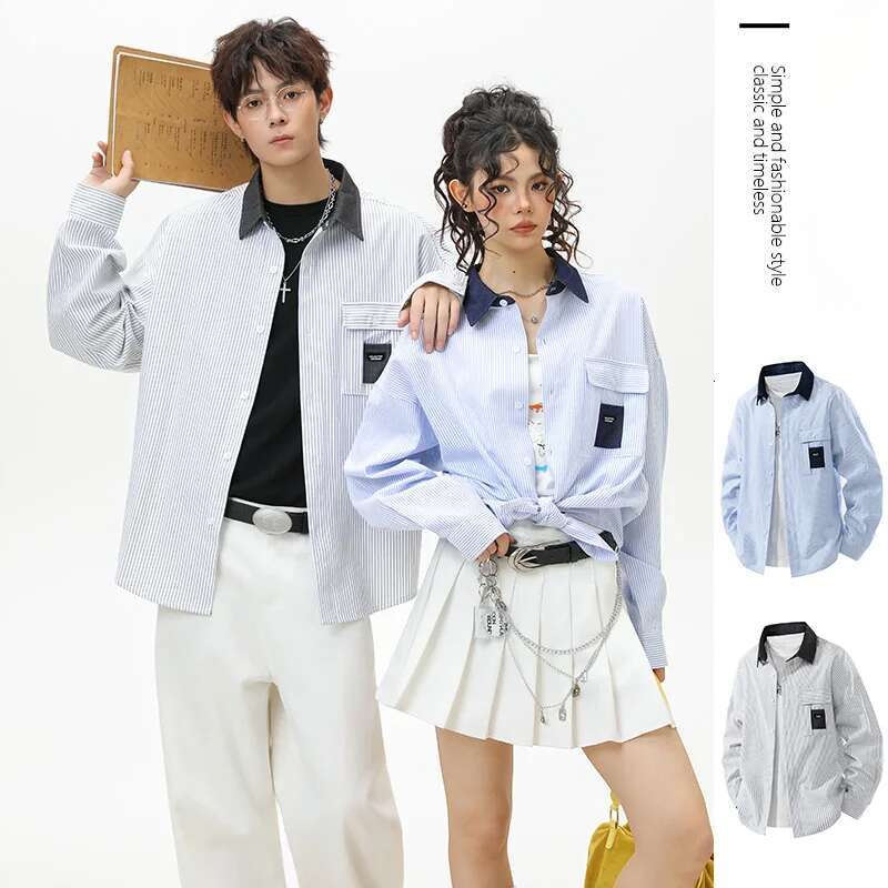 Couple Shirt Long Sleeve Striped Spring Blouses Unisex Fashion Loose Blouse Y2k Men Clothing Casual Shirts Girls Clothes MAKOUFEI
