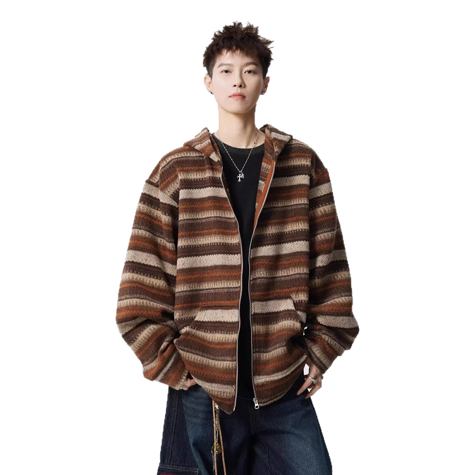 Striped Hooded Sweatshirt Designer Hoodie For Men Autumn Casual Cardigan Cleanfit Couple's Trendy Jacket
