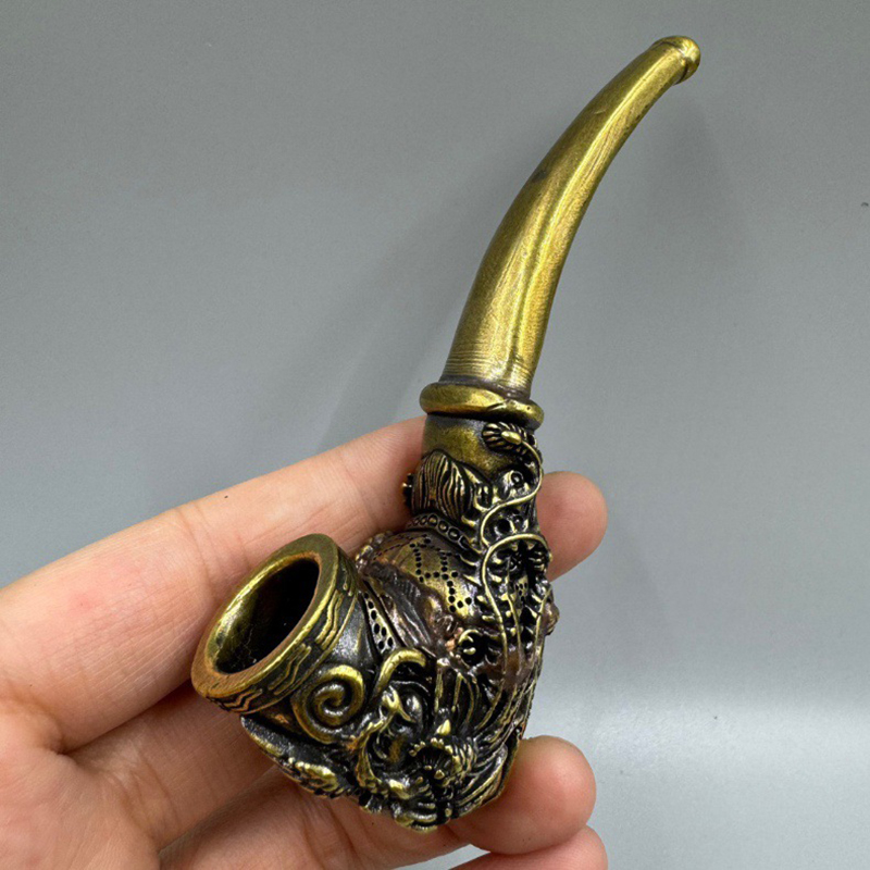 Pure Copper Tobacco Pipes Dry Herb Brass Cigarette Pipe Dual Purpose Filter Holder Old Style Smoking Hand Pipe