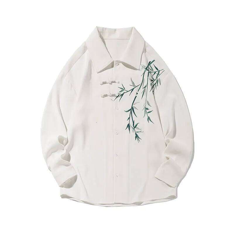 Men Loose Fit Embroidered Floral Casual Shirt Streetwear Oversized Comfortable Spring Summer Fashion Trendy Stylish Top Apparel Asia Size