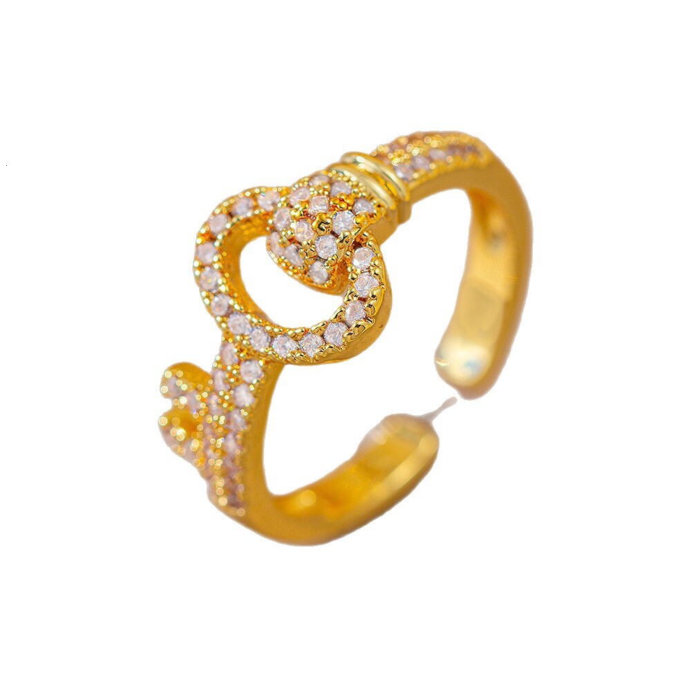 Ring Gold Plated Elegant High-End Full Zircon Key For Women Ring, Adjustable Open Ring With A Simple Sophisticated Design Ring