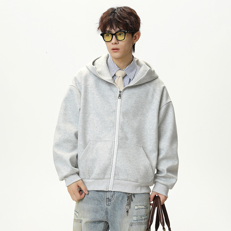 Designer Hoodie Heavyweight Textured Woolen Hooded Sweatshirt For Men Autumn Retro Color-block Zipper Couple Cardigan Jacket Coat