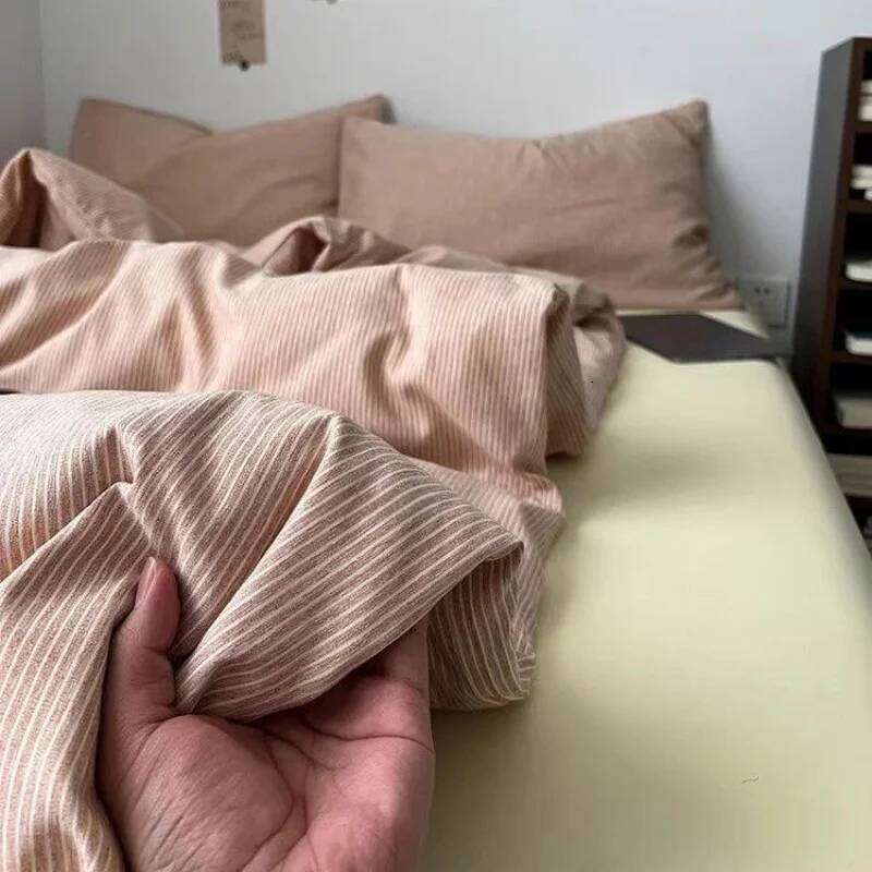 Ins Nordic Bedding Plaid Striped Duvet Cover Soft Flat Sheets Set 2 Pillowcases Single Twin Full Queen Size Simple Style H260312