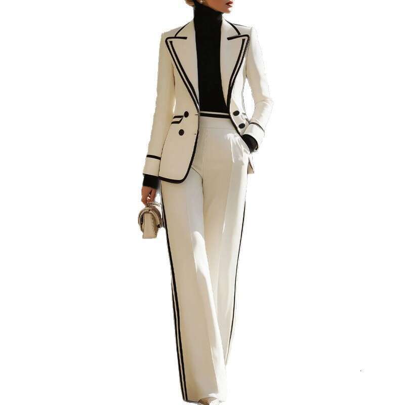European American Women S Clothing Long Sleeve Lapel Double Breasted Casual Blazer And Trousers Set