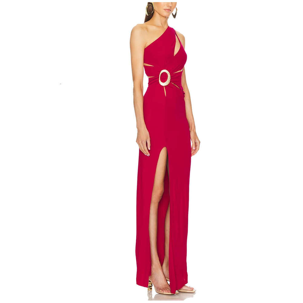 2026 spring and summer new European and American niche sexy a24 design asymmetrical shoulders slim fit high waist goddess sleeveless long skirt