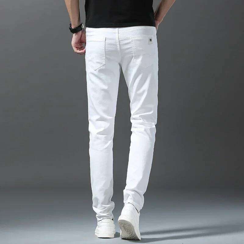Spring Summer New 98%Cotton Men's Slim Jeans Straight Casual Fashion Pencil Pants High Quality Trousers Male Clothes White 26Y0312