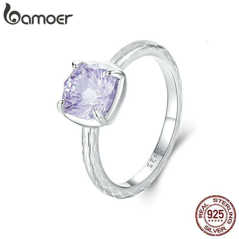 BAMOER 925 Sterling Silver Sparkling Square Gemstone for Women White Gold Plated Pattern Ring Fine Jewelry Gift BSR573 H260312
