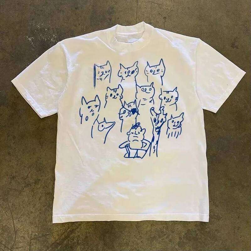 Women's Same Animal Cat Print Fashion Casual Sports Short-sleeved T-shirt Couple Graphic T Shirts Summer Streetwear Vintage Y2K Z260312