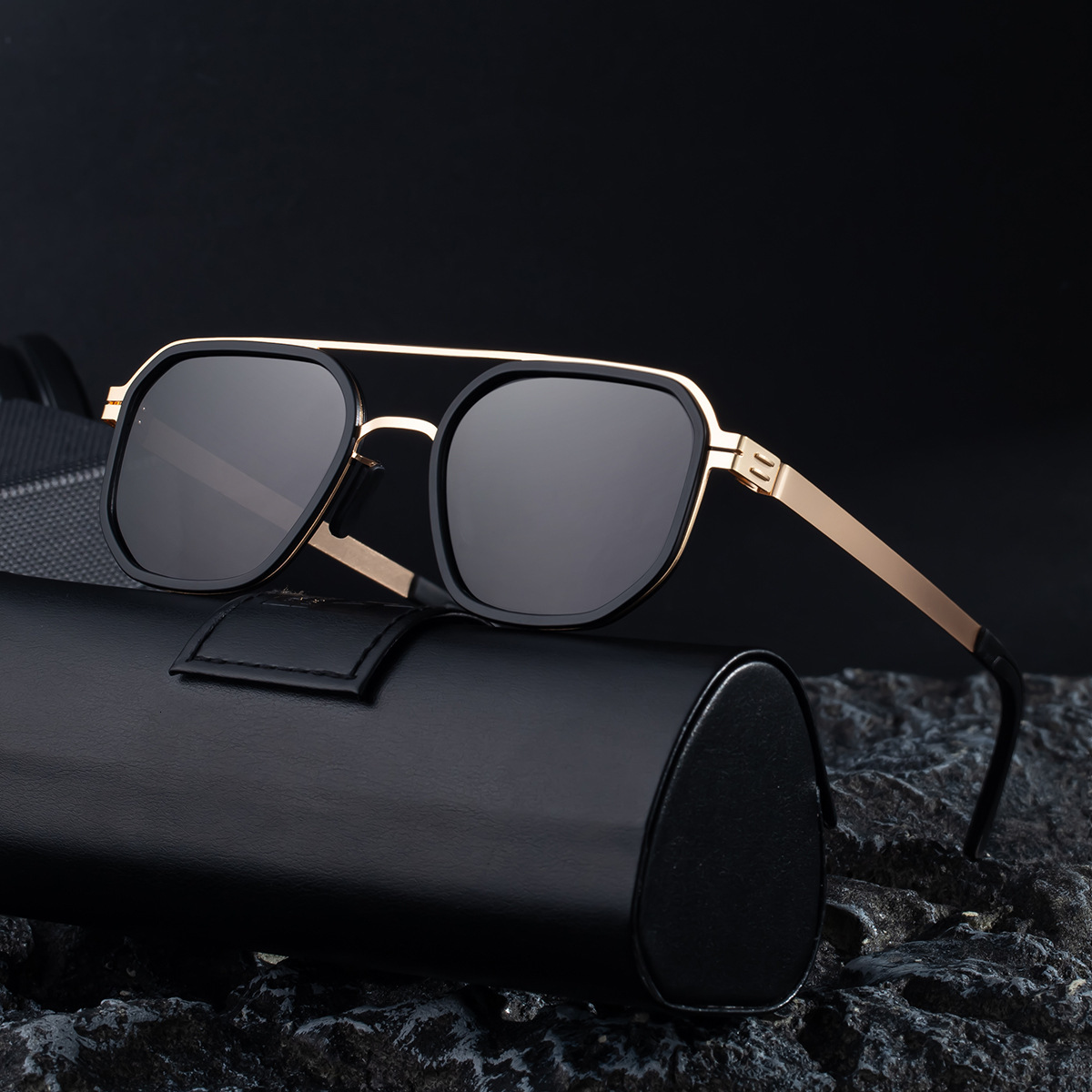 Polarized driving sunglasses for men, 2026 new fashion square frame sunglasses, men's double-beam outdoor sun protection glasses