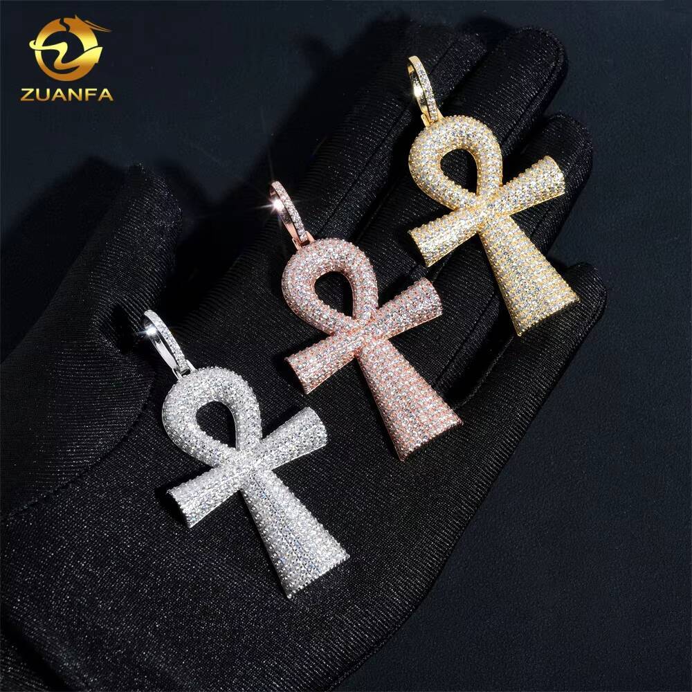 Cute Design Ankh Necklace Pass Diamond Tester Moissanite Sterling Silver Gold Plated Ankh Cross Charm Pendant Fine Jewelry
