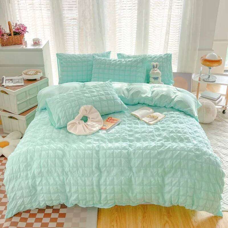 Check Bubble Fabric Pucker Duvet Pillowcase Bedding Set Bed Sheet Quilt Cover Single Queen King Size 4 Pieces Sets H260312