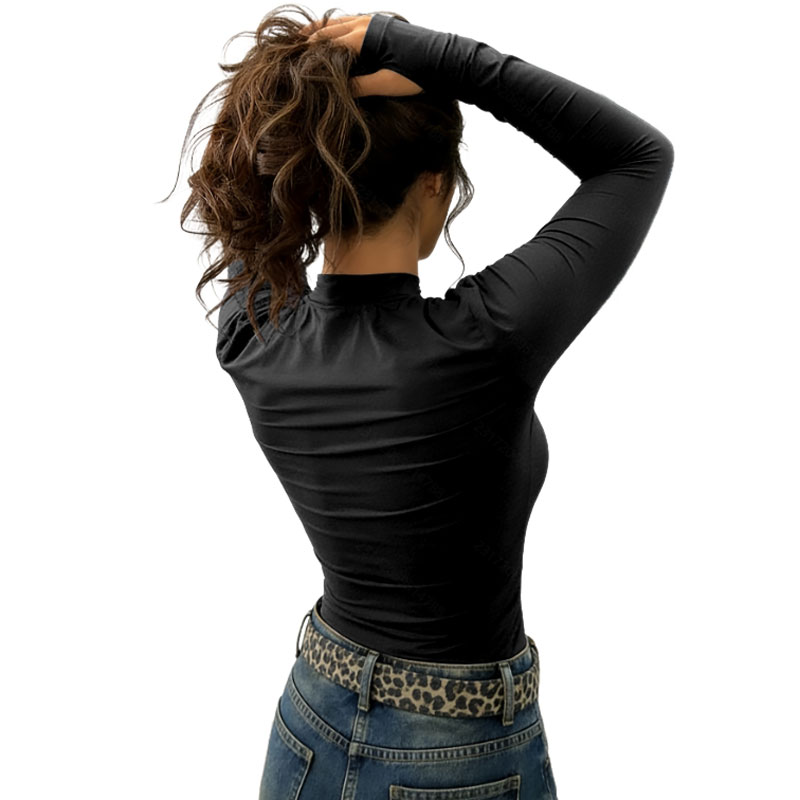 Half High Collar Long Sleeve T-Shirt, Soft Comfortable Daily Wear
