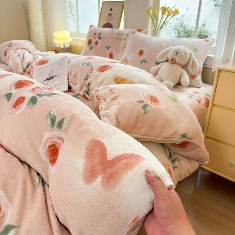 2025 new high-end milk four-piece set, bed sheet quilt cover, autumn heat storage warm fleece bedding three-piece set H260312