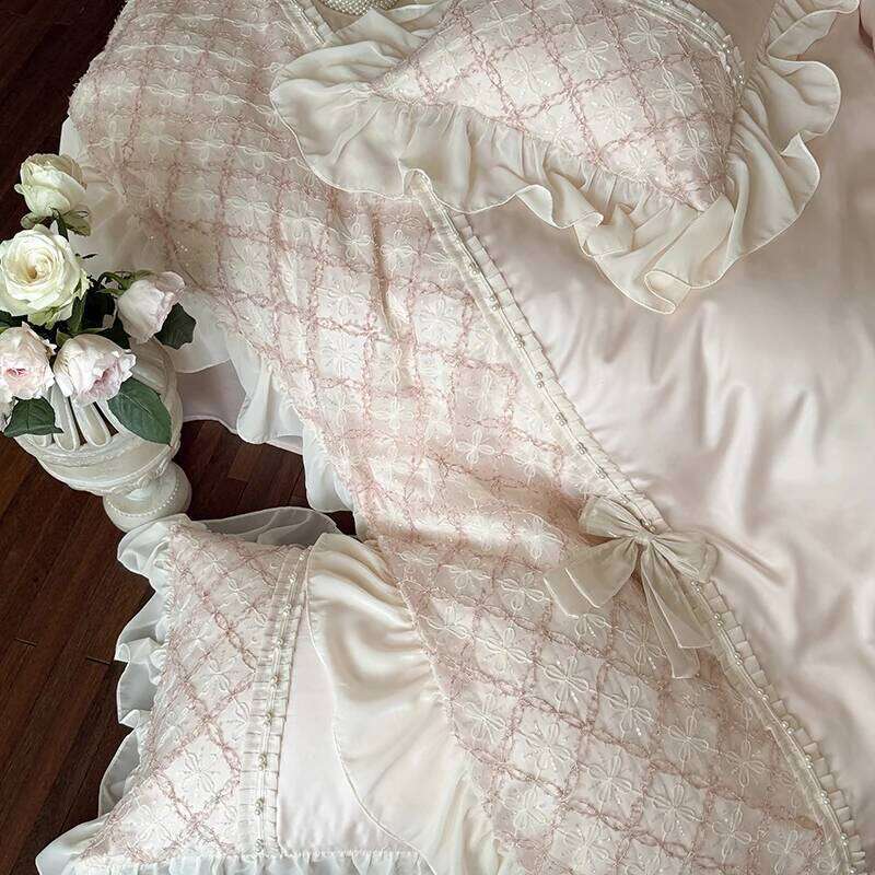 Princess Style Lace Ruffles Bow Bedding Set Lyocell Soft Silky Cool Feeling Duvet Cover Bed Sheet/Fitted Sheet Pillowcases 4Pcs H260312