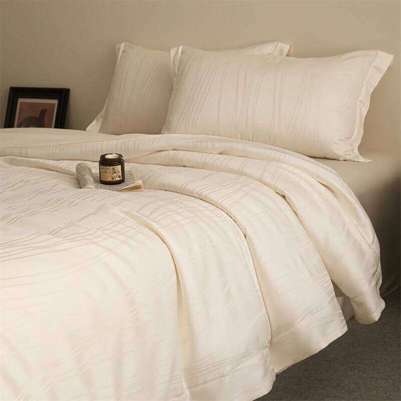 4Pcs Cream Off White Premium Jacquard Lyocell Bedding Set Soft Cooling Duvet Coves Bed Sheet Pillowcases Double Queen King Size H260312