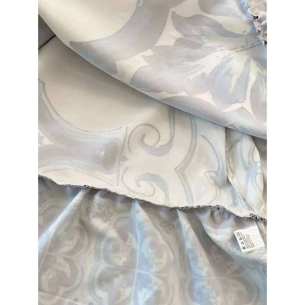 Summer Long Dress Women Runway Blue And White Porcelain Asymmetry Sexy Off The Shoulder Ruffles Hem Loose Robe Maxi Vestidos C260311