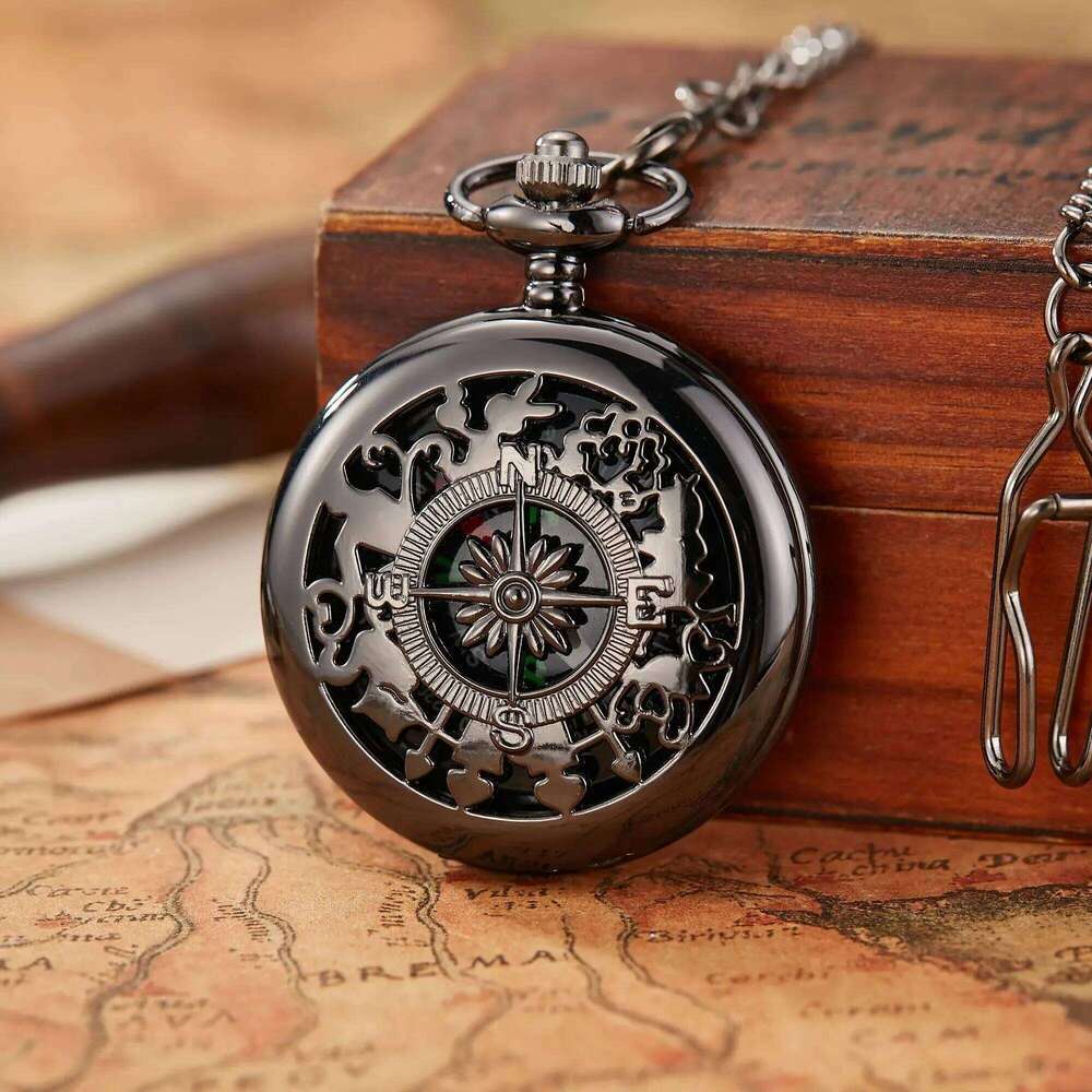 Creative Hollowed Out Classic Flip Compass Outdoor Hiking Chain Pendant Men Women Pocket Watch Reloj