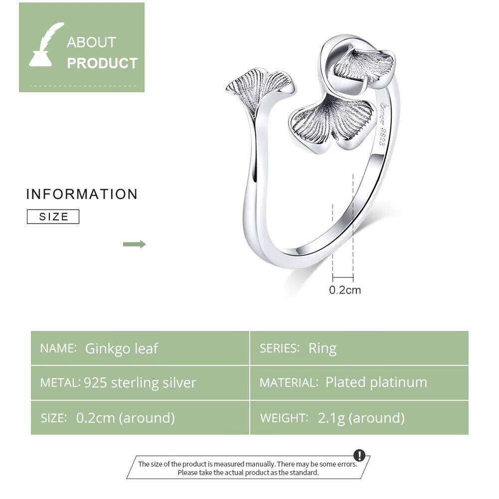 bamoer Design Ginkgo Leaf Finger Rings for Women Vintage Bijoux 925 Sterling Silver Trendy Wedding Jewelry BSR097 H260312