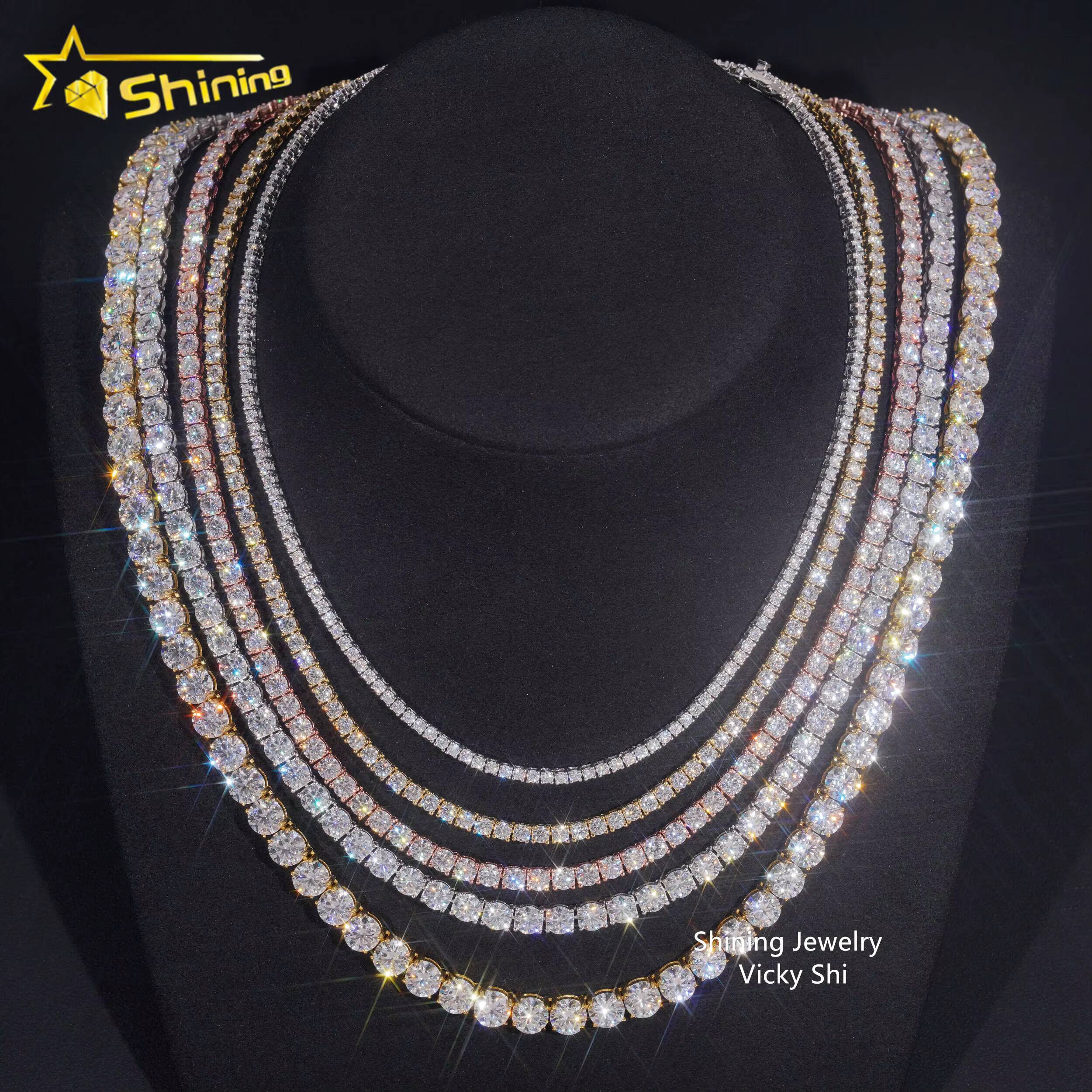 Best Selling GRA Certificated VVS Moissanite Tennis Chain 925 Silver 2mm 3mm 4mm 5mm Iced Out Moissanite Tennis Choker Necklaces