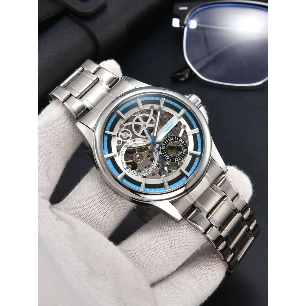 LONGLUX automatic man luxury wholesale mechanical wristwatches stainless steel skeleton waterproof mens watch men gift