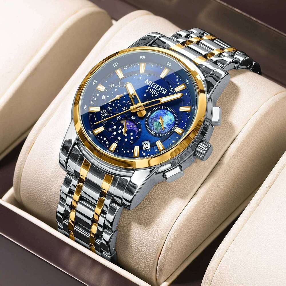NIBOSI Moon Mens Quartz Watches Top Brand Luxury Luminous For Chronograph Waterproof Date Men Dress Watch Reloj Hombre