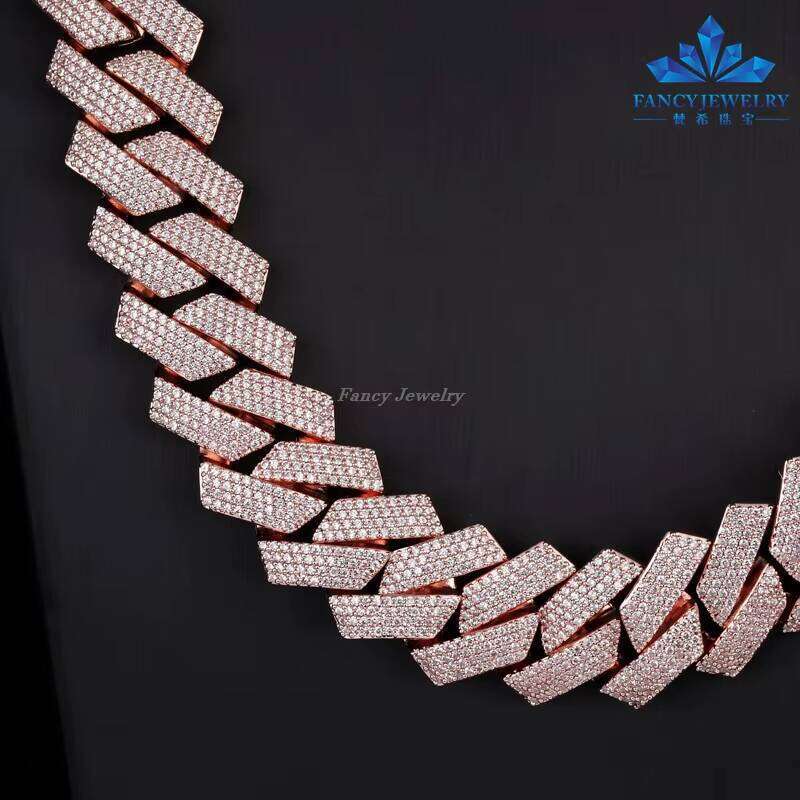 Rose Jewelry Gold Plated Link DEF Vvs Full Size Round Silicon Stone Cuban Chain 123