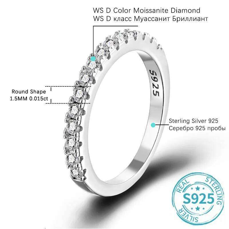 Moissanite Ring 925 Sterling Silver with White Gold Plated Full Diamond Eternity Band Engagement Wedding Rings for Women H260312