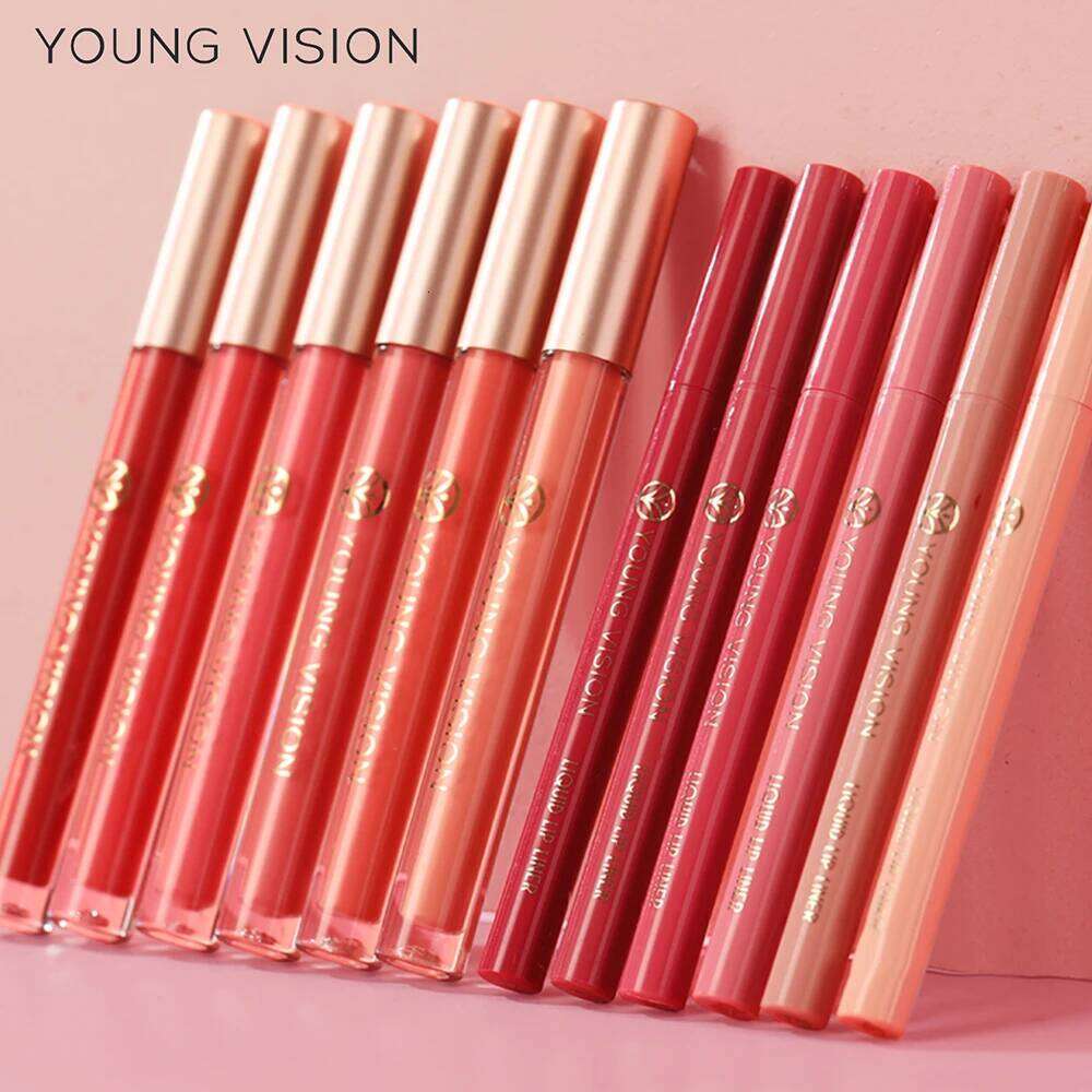 YOUNG VISION Glaze + set liquid Lip Liner Waterproof non-stick cup Moisturizing easy 12 color lip gloss W260311