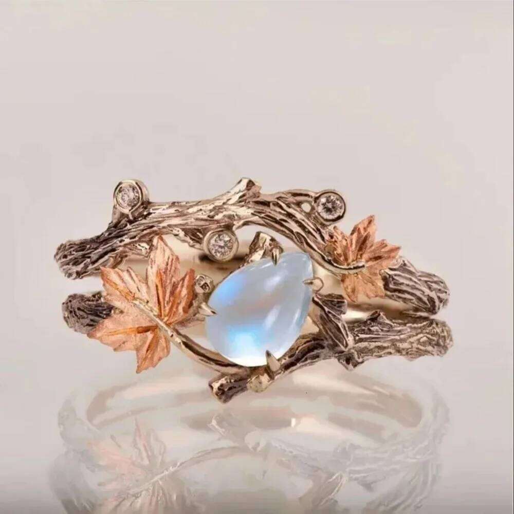Vintage Tree Branch Maple Leaf Double Layer Ring Women Men White Gemstone Holiday Wedding Engagement Party Jewelry H260312