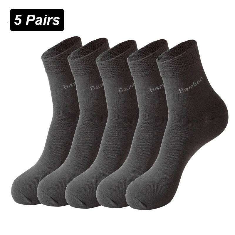 5Pairs Brand Men Bamboo fiber Comfortable Breathable Casual Black White Business High Quality Male Gift Socks Z260312