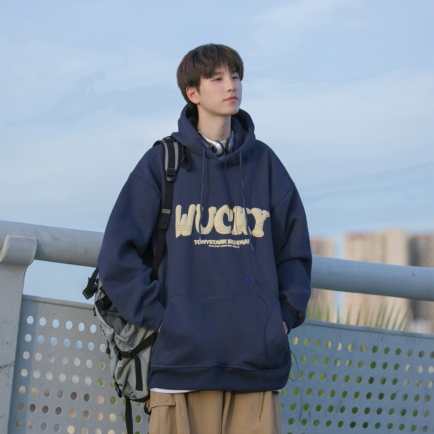 Teenage Men's Printed Sweatshirt New Autumn/winter Fleece-lined Trendy Designer Hoodie Brand Men's Hooded Casual Loose Pullover