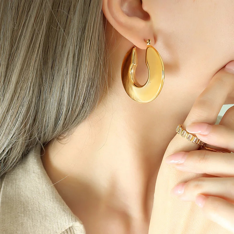 Fashion Glossy Stainless Steel y Hoop Earrings for Women Gold Plated Thick Texture Geometric Circle Earring Vintage Jewelry 260309