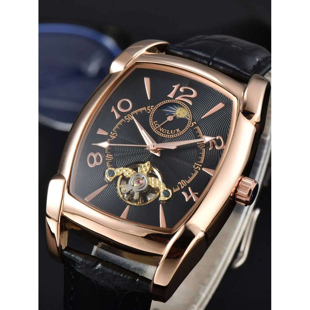 Men automatic mechanical moon tourbillon luxury watches leather waterproof skeleton wholesale gift watch