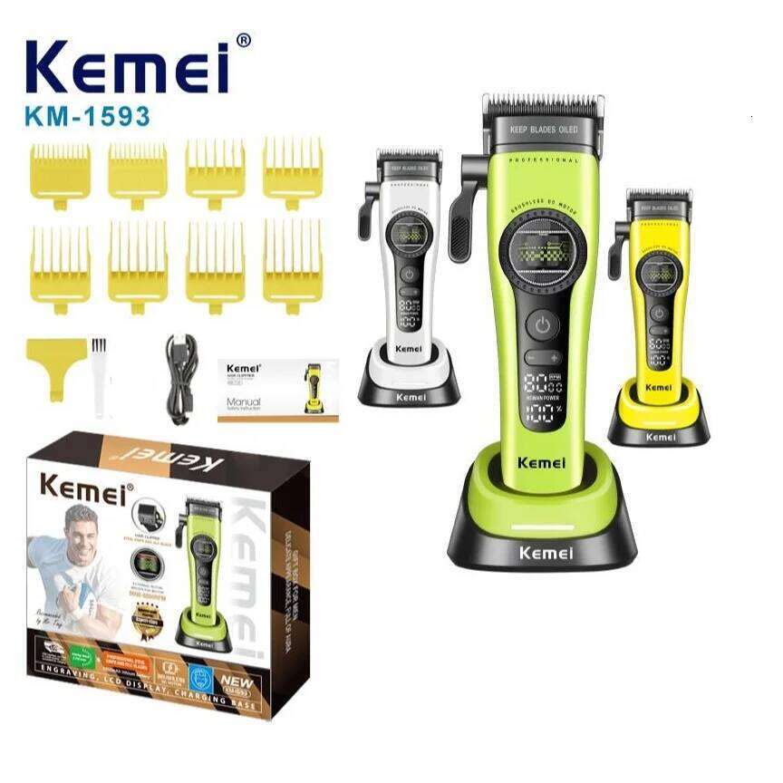 Kemei 1593 1595 Trimmers Professional Barber Clippers F1 -Super Engine External Brushless Motor Hair Cutting Machine L260514
