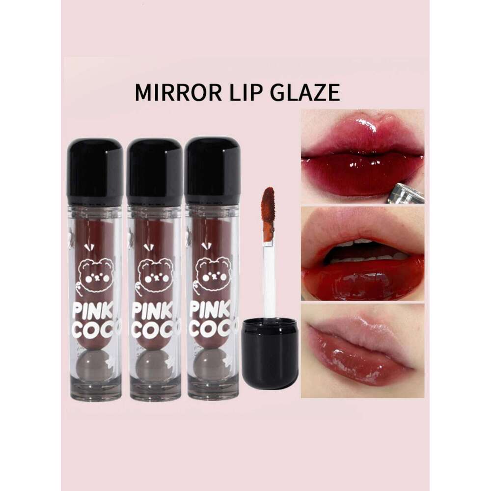 PINKCOCO Bear Doodle Mirror Glaze Long-Lasting Shiny Lip Gloss, Student-Friendly, Skin-Brightening Nude Lipstick,Beautifu W260311
