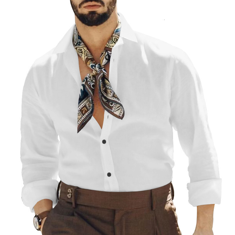 Spring And Autumn New Men's Cotton-linen Solid Color Casual Designer Shirt Collar Long-sleeve Shirt Designer Hoodie Cardigan Polo For Men