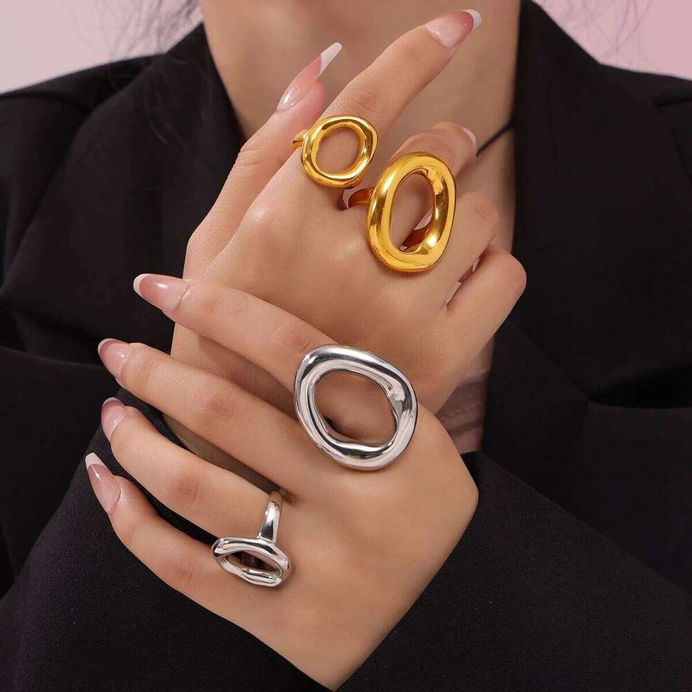 Popular Woman Index Rings Stainless Steel Gold Plated Women Girls Ring Hip Hop Punk Female Jewelry Accessories H260312