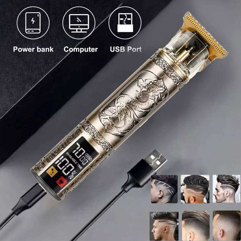 Men's Vintage Trimmer T9 Carving Rechargeable Barber Electric Professional Hair Beard Trimmer/Metal Haircut Clipper C260312