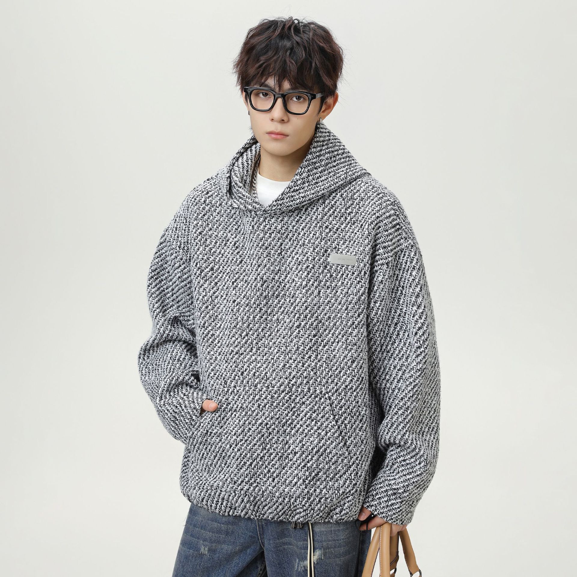 Light Luxury Old Money Heavyweight Coarse Wool Hooded Sweatshirt Autumn Style High-end Designer Hoodie Retro Thickened Coat Top