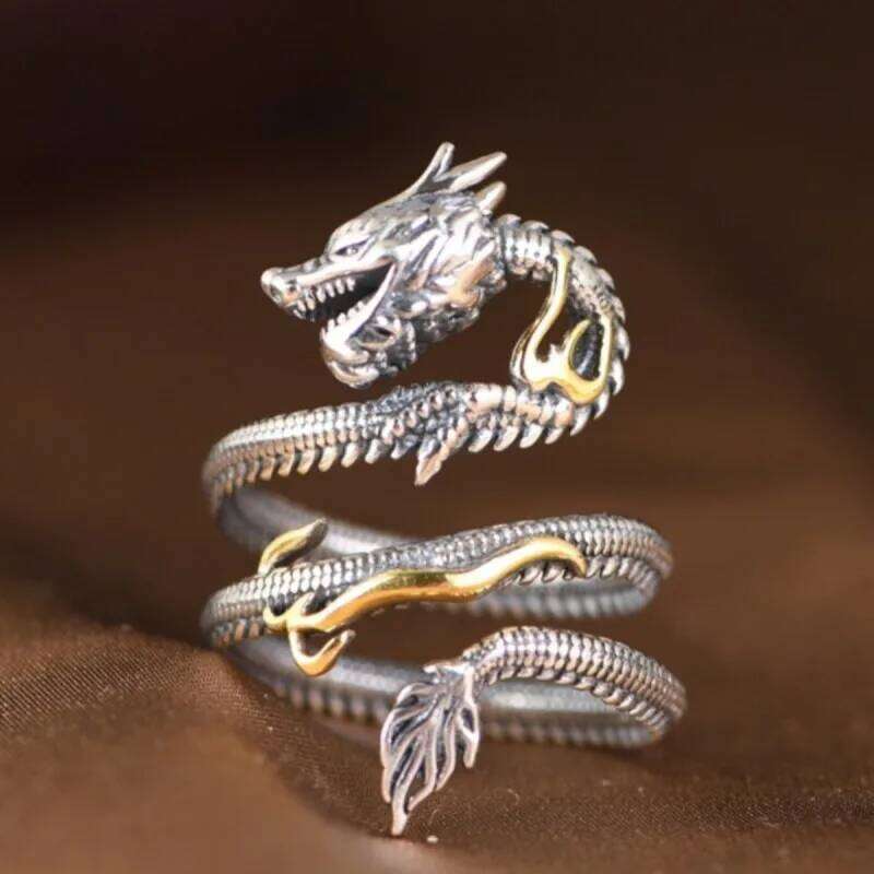 Buyee 925 Sterling Silver Unique Big Elegant Chinese Dragon Open Ring Finger for Men Women Rock Punk Fine Jewelry Circle H260312
