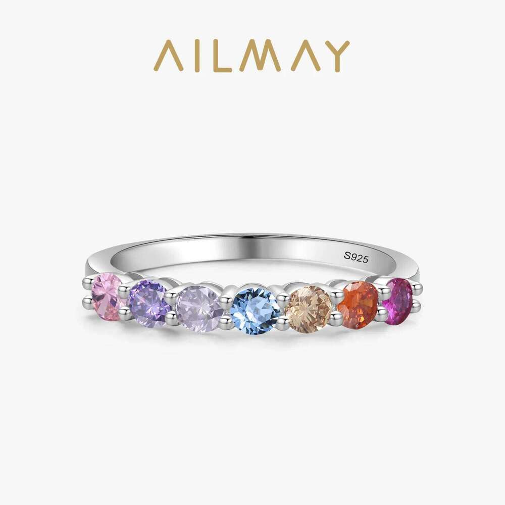 Ailmay 925 Sterling Silver Sparkling Multicolour Crystal Wedding Engagement Band Promise Bridal Ring For Women Fine Jewelry Gift H260312