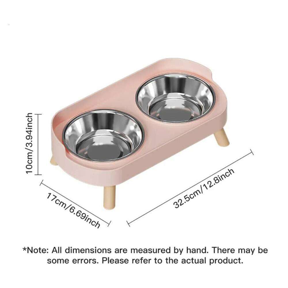 A Colorful Dopamine Pet Fashion Feeding Large Capacity Stainless Steel Dog Drinking Water Neck Cat Double Bowl 26Y0312