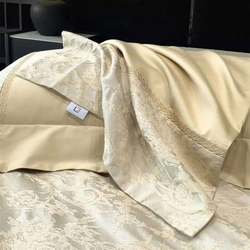Champagne 1000TC Egyptian Cotton Yarn-dyed Jacquard Embroidery Bedding Duvet Cover Set Bed Sheet Pillowcases 4Pcs H260312