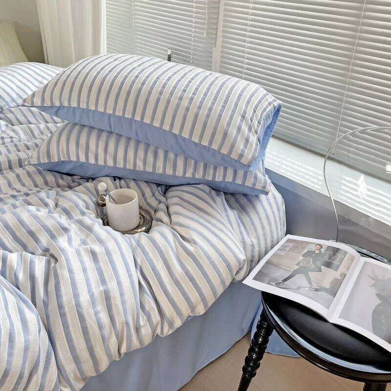 Ins Style Bedding Duvet Wash Cotton Stripe Soft Cool Summer Bed Sheet Comforter Set Quilt Cover H260312