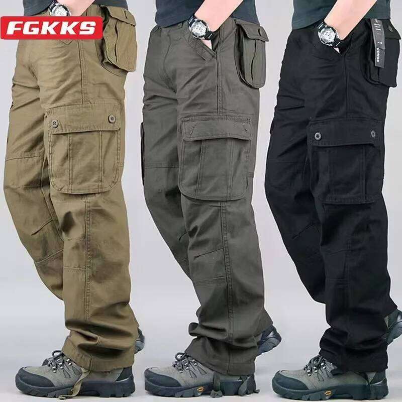 New Men 6 Pockets Fashion Cargo Quality Cotton Outdoor Male Casual Pants